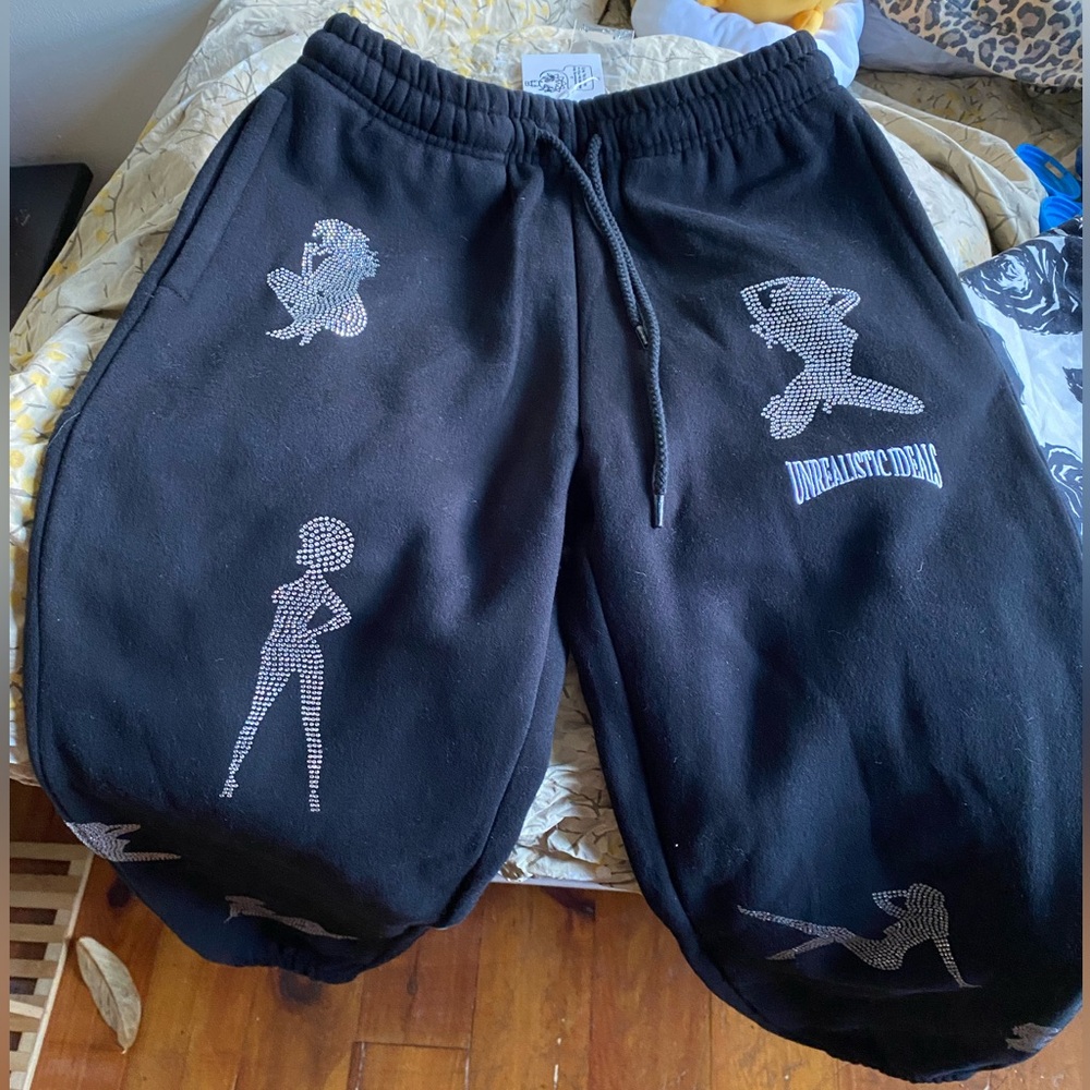 Black Track Pants with Graphic Design
